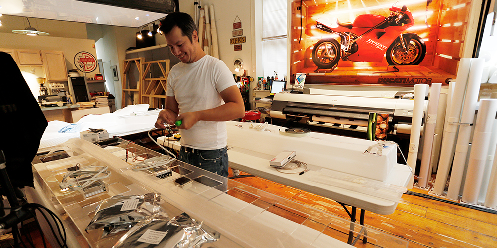 Ed hard at work soldering in the LED light strips
